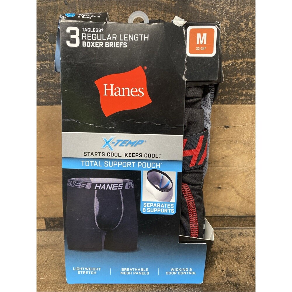 HANES X-Temp Cool Tagless Regular Length Stretch Total Support Pouch Men M 32-34
